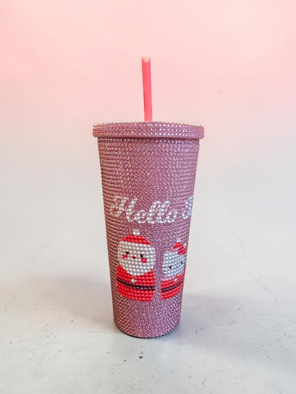 Hello Kitty Christmas, Pink Rhinestone Bling Tumbler with Straw